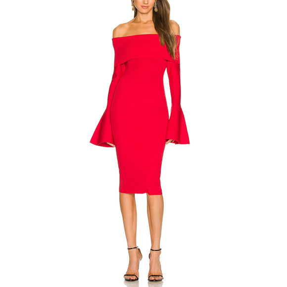 Solace London 'Mori' Red Viscose Midi Dress Size L